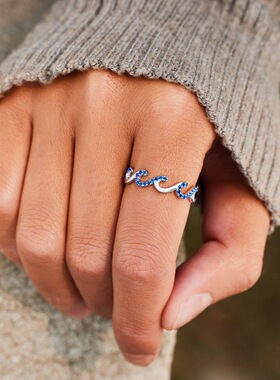 S925纯银水波浪戒指女轻奢简约