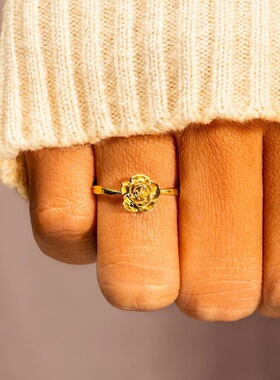 S925纯银玫瑰戒指女轻奢简约