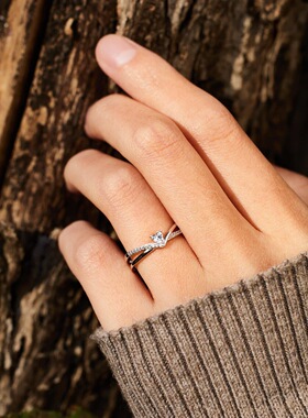 S925镶锆开口戒指女简约欧美风