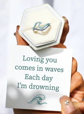 S925纯银渐变蓝海浪戒指女款