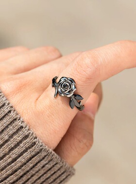 S925纯银黑玫瑰女士食指环