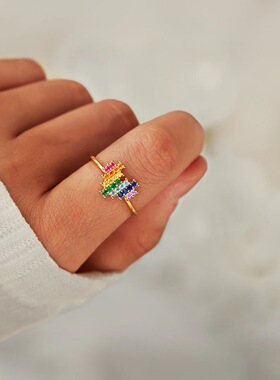 S925纯银彩虹爱心女士食指环