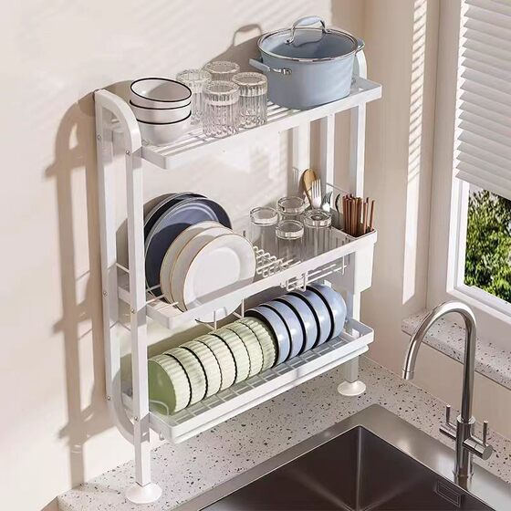 Dish drain rack kitchen multi-functional bowl rack countertop cupboard storage rack household dishes chopstick box storage rack