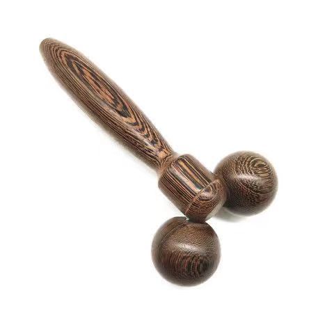 鸡翅木美容瘦脸器 双球手动滚轮 按摩器面部腿 按摩棒球便携 - 图3