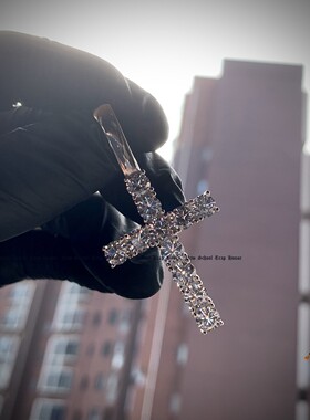 项链排钻嘻哈风十字架吊坠