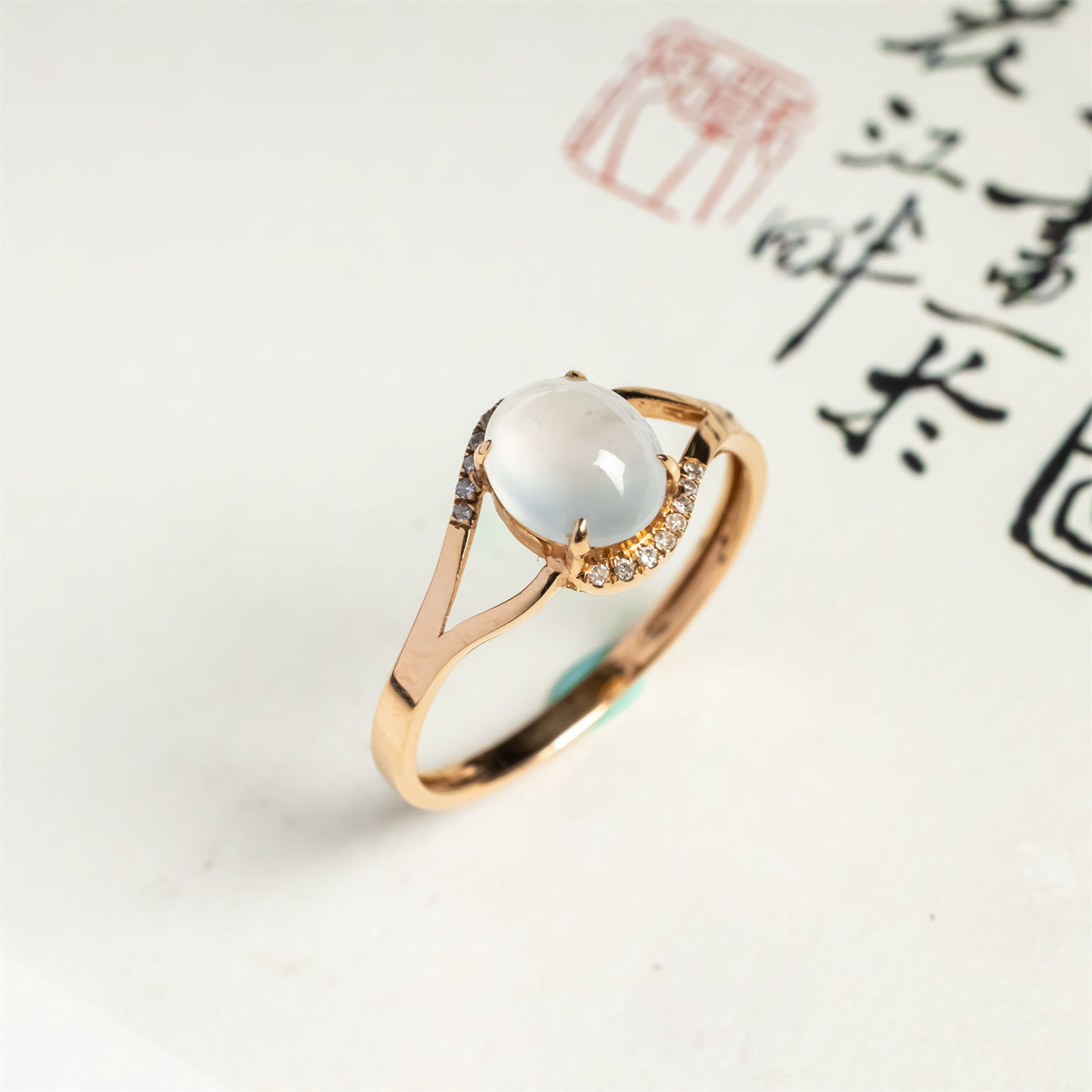 天然翡翠A货冰种老坑冰透白冰戒指18K缅甸时尚女款翡翠戒面戒指 - 图2