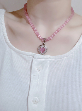 林小宅同款猫眼石爱心项链女