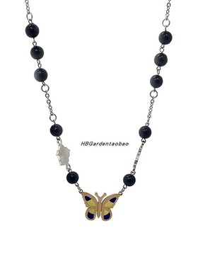 舞者李响同款贝珠钛钢蝴蝶吊坠项链男女个性嘻哈风时尚百搭张艺兴