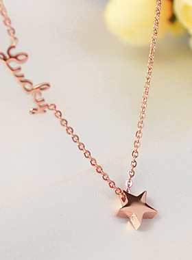 项链女18k玫瑰金钛钢日韩版字母