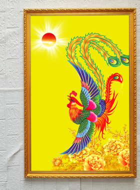 彩色凤凰装饰画红色凤凰吉祥鸟贴墙画婚房自粘贴挂画有框画定制