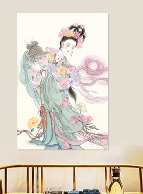 桃花娘娘自粘画桃花运贴墙画桃花仙子画像卧室客厅仙女自粘画定制