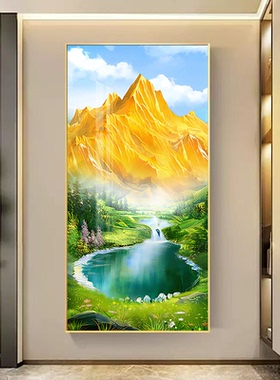 聚财山水装饰挂画金色流水图定制