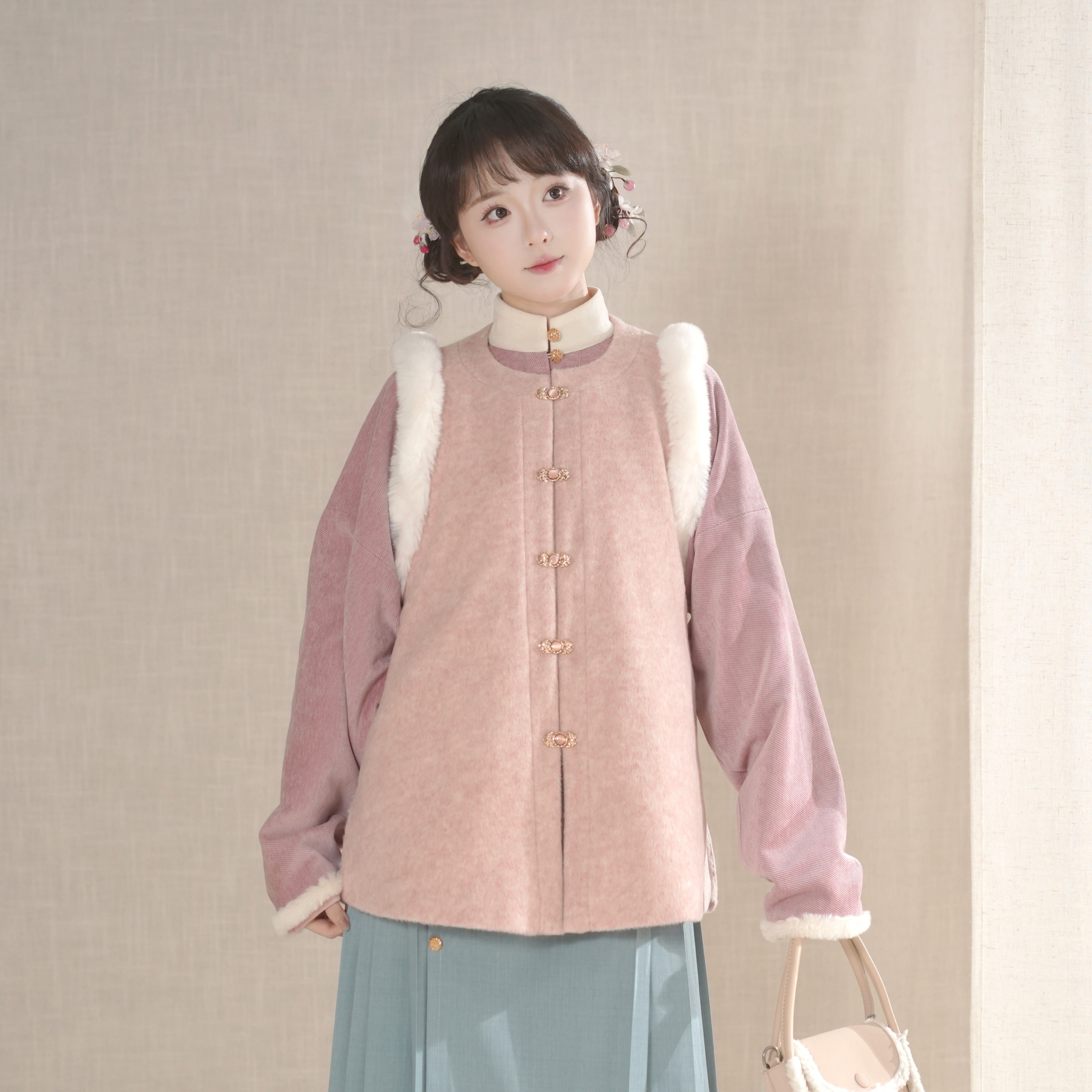 汉墨记奶团团明制圆领比甲加绒加厚日常保暖毛呢百搭冬季汉服女冬,淘宝优惠券,粉丝福利购,淘宝优惠卷