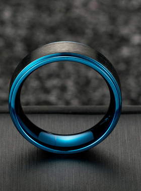 大号男戒钛钢哑光黑蓝色戒指拉丝