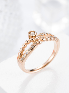 玫瑰金具镶钻女戒戒指不锈钢时尚
