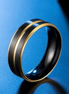 钛钢男士戒指黑间七彩指环时尚潮