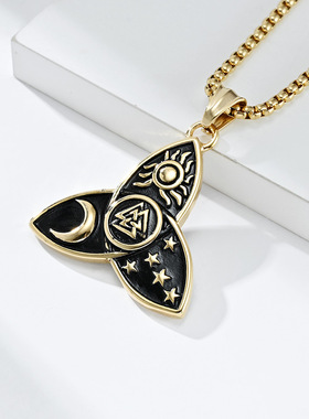 神话奥丁三角饰品钛钢项链挂链项