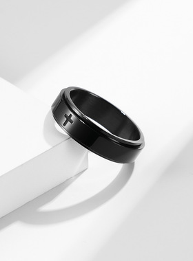 可转动十字架戒指解压钛钢饰品