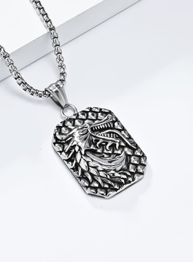 生肖龙形龙头钛钢吊坠项链毛衣链