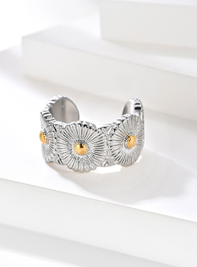 GD同款钛钢小雏菊戒指银色镀18K