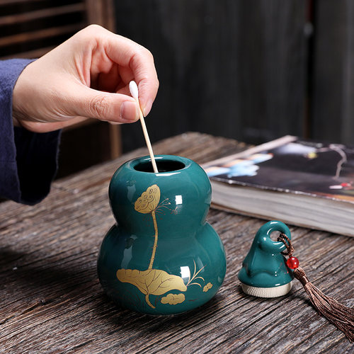 陶瓷单层葫芦茶叶罐小号药膏粉密封罐子普洱红茶绿茶包装空盒定制 - 图1