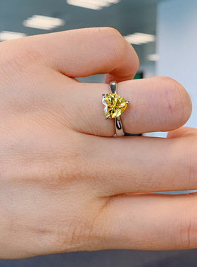 珠宝彩宝欧美流行高碳钻仿真黄钻8*8心型戒子气质戒指装饰