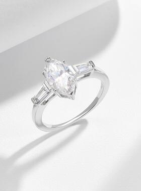 欧美外贸马眼6*12mm全莫桑银戒指