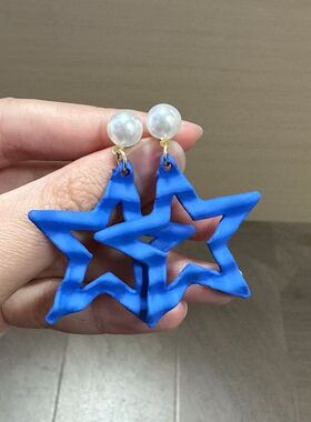 多色星星耳环黄色五角星甜美珍珠耳钉多巴胺古怪夏日可爱少女配饰