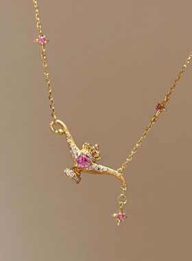 “甜心教主”拉丝工艺粉爱心阿拉丁神灯吊坠项链女送女友节日礼物