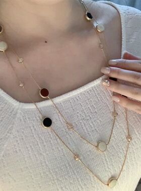 zoozmomo中古叠戴双层金属项链女复古老钱风百搭颈链配饰长毛衣链