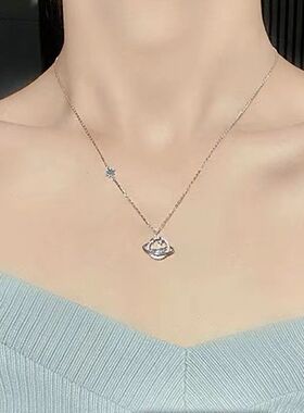 安眠曲《清透蓝》蓝色水晶锁骨链圆形吊坠简约高级项链女