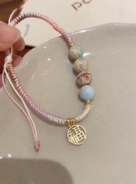 新中式竹节编织手链女款出游搭配新款复古情侣手绳小众手串手饰