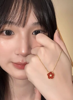 新款小红花项链女粉红温柔仙气ins小众设计气质高级感甜美锁骨链
