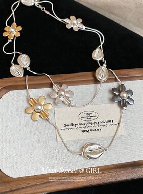 冷淡风花朵珍珠项链女小众简约百搭锁骨链精致时尚设计感气质项饰