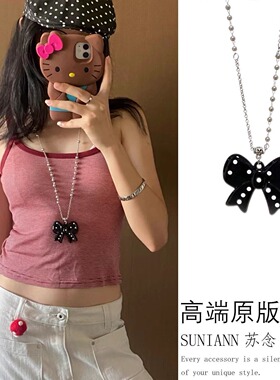 韩系波点爱心珍珠项链女简约气质长款吊坠毛衣链小众设计百搭配饰