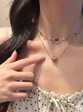 新中式丝绸之路敦煌配色项链女国风古风西域风情小众精致锁骨链潮