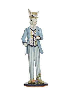 floyd乡村风陶瓷兔先生白棋摆件