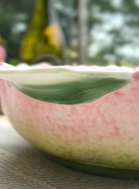 百合花水果碗家用干果收纳盆方亚陶瓷大汤碗面盆家用新年收纳盆