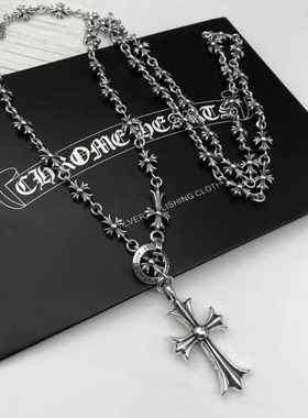 潮尅罗伈潮流十字花项链吊坠扣链个性复古欧美挂链情侣高街同款