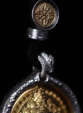 【黄财财大号35克】十面面古法贴金999足银项链手工文玩藏式纯银