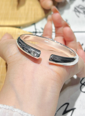 航达银匠 999足银手镯女光面开口实心简约泥鳅背贵妃银镯子银手环