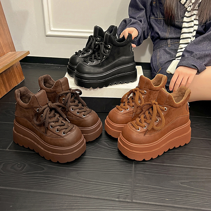 2025冬新款8cm内增高女鞋厚底加绒运动休闲鞋百搭保暖松糕老爹鞋 - 图3