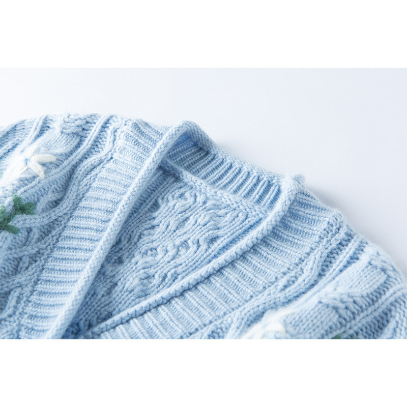 清新甜美风！山羊绒刺绣麻花豆豆毛衣女冬季加厚宝石扣开衫外套,淘宝优惠券,粉丝福利购,淘宝优惠卷