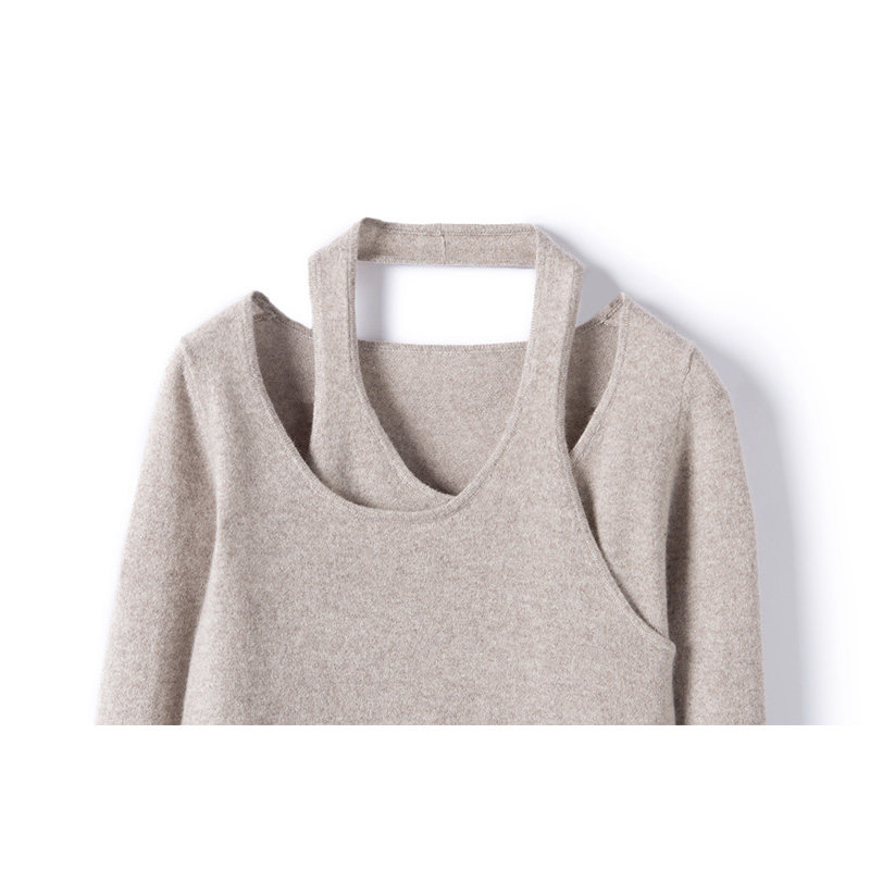 萨琪尼官方正品！挂脖圆领山羊绒衫女纯羊绒毛衣针织衫露锁骨,淘宝优惠券,粉丝福利购,淘宝优惠卷