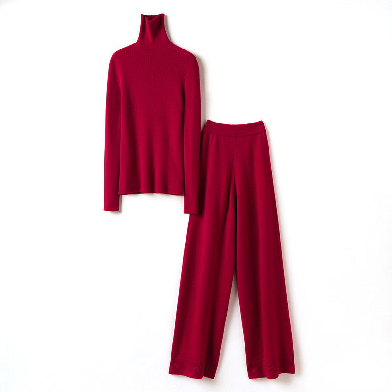 好穿气质到爆！高领羊绒衫女纯羊绒毛衣直筒阔腿裤子白色羊绒套装,淘宝优惠券,粉丝福利购,淘宝优惠卷