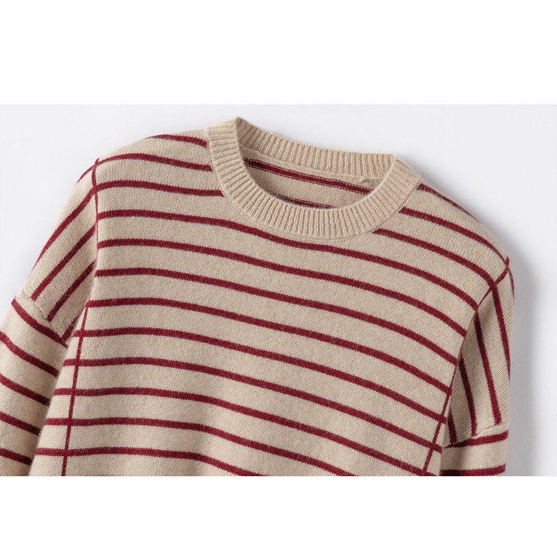 非凡气质~2024新款女装纯羊绒套头毛衣休闲条纹拼色针织打底衫潮,淘宝优惠券,粉丝福利购,淘宝优惠卷