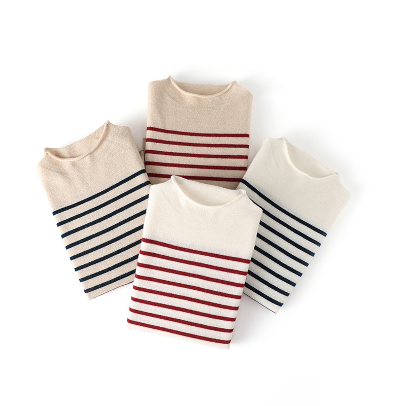 这版型怎么穿都美！平面卷边条纹半高领羊绒衫女纯羊绒毛衣针织衫,淘宝优惠券,粉丝福利购,淘宝优惠卷