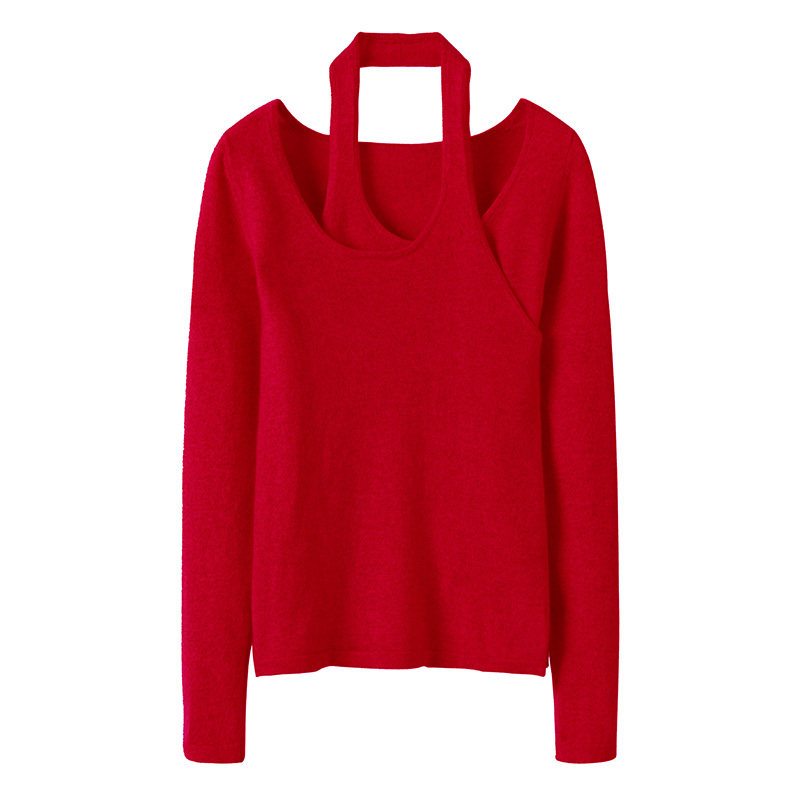 萨琪尼官方正品！挂脖圆领山羊绒衫女纯羊绒毛衣针织衫露锁骨,淘宝优惠券,粉丝福利购,淘宝优惠卷