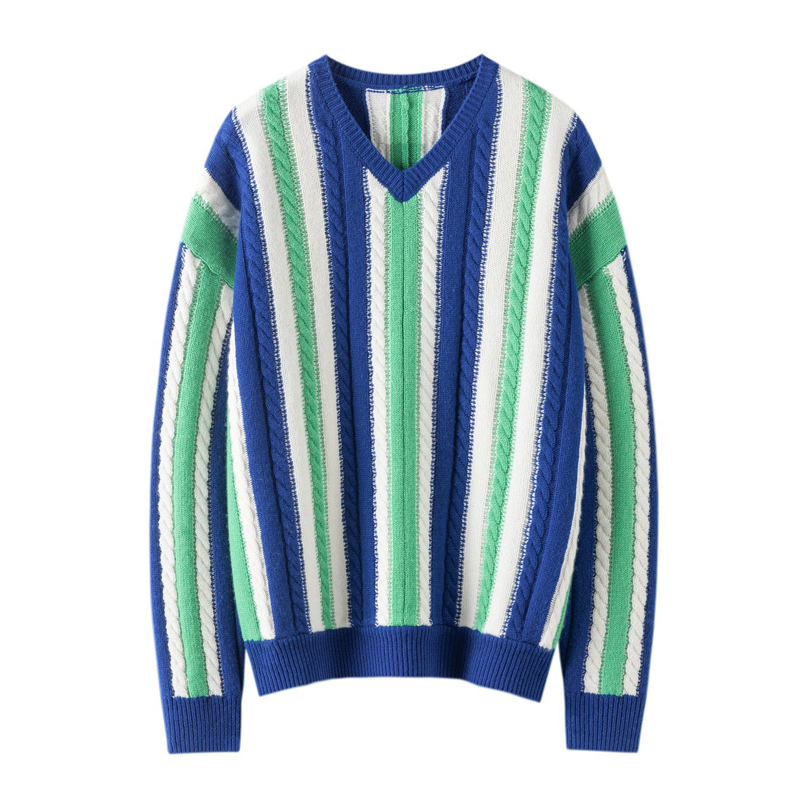 明星都钟爱~加厚V领100%纯山羊绒衫女拼色纯羊绒毛衣针织衫慵懒风,淘宝优惠券,粉丝福利购,淘宝优惠卷