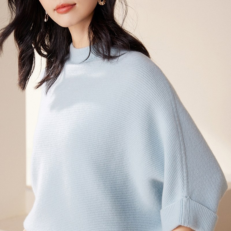 高段位气质！蝙蝠袖半高领羊绒衫女短袖纯羊绒毛衣针织衫中袖新款,淘宝优惠券,粉丝福利购,淘宝优惠卷
